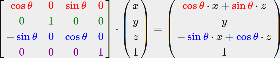 A rotation matrix on the Y axis